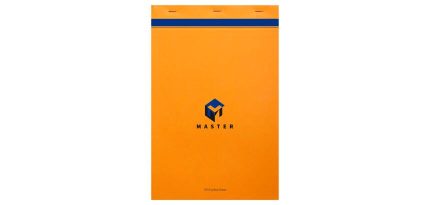 Bloc de bureau Master agrafé en-tête A4+ 100 feuilles petits carreaux 70 g - Orange