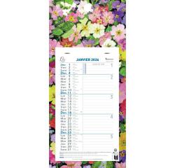 Calendrier mensuel Fleurs avec feuillets détachables 15,5 x 28,5 cm sur support plaque imprimée 19 x 41 cm 2026 - Visuels assortis