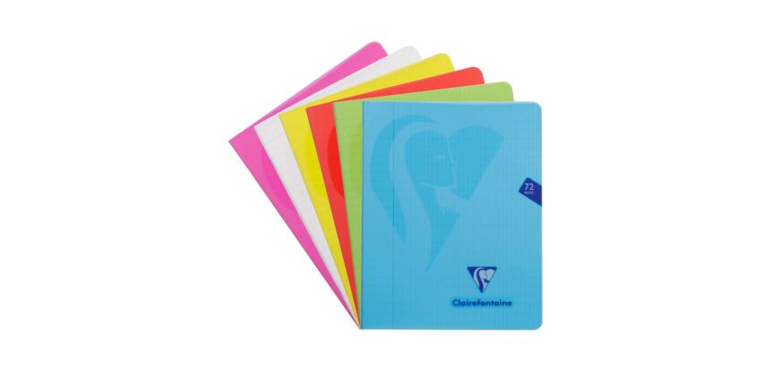 Cahier piqué Mimesys 16,5x21cm 72 pages quadrillé 4x8 + marge couverture polypropylène Couleur aléatoire - Assortis