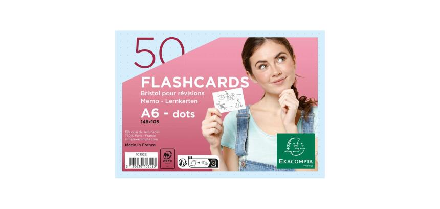 Paquet de 50 Flashcards sous film + anneau - bristol dots perforé - Format A6