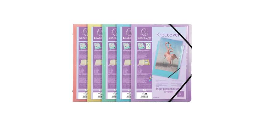 Trieur à 3 rabats 8 compartiments polypropylène Kreacover Pastel - A4 - Couleurs assorties
