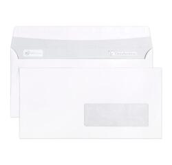 Boite de 500 Enveloppes Blanches DL-110x220mm - Auto-Adhésives - 90g/m2 - Fenêtre PET 35x100 (position 20/20) - Blanc