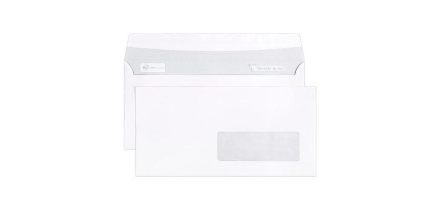 Boite de 500 Enveloppes Blanches DL-110x220mm - Auto-Adhésives - 90g/m2 - Fenêtre PET 35x100 (position 20/20) - Blanc