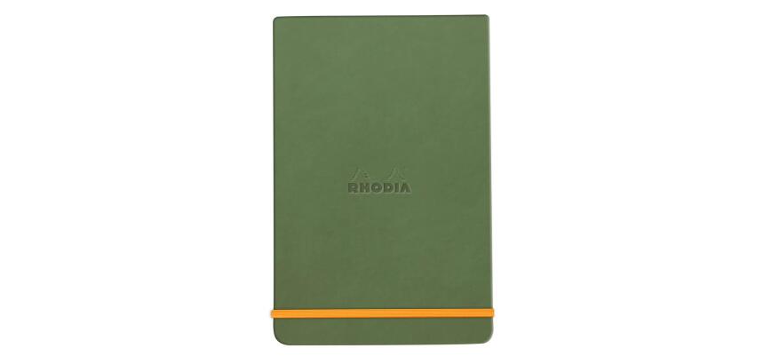 Rhodiarama Webnotepad rembordé rigide A5 192 pages ligné microperforé papier ivoire 90g fermeture élastique - Sauge