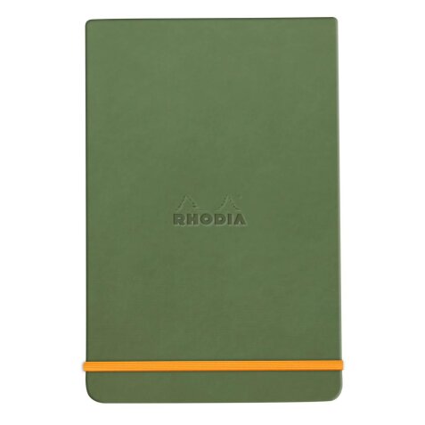 Rhodiarama Webnotepad rembordé rigide A5 192 pages ligné microperforé papier ivoire 90g fermeture élastique - Sauge