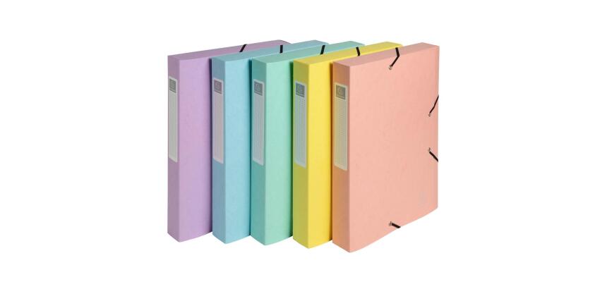 Boite de classement Cartobox livrée à plat Dos 40mm carte lustrée Aquarel - A4 - Couleurs assorties