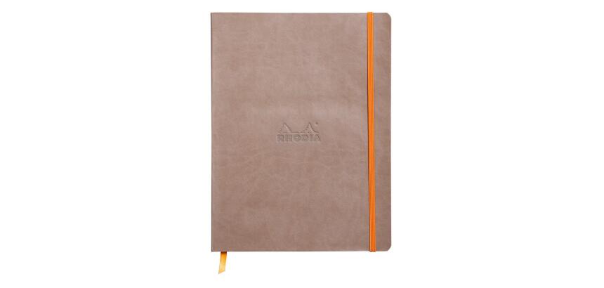 Rhodiarama carnet souple 19x25 cm 160 pages ligné papier ivoire 90g fermeture élastique - Taupe