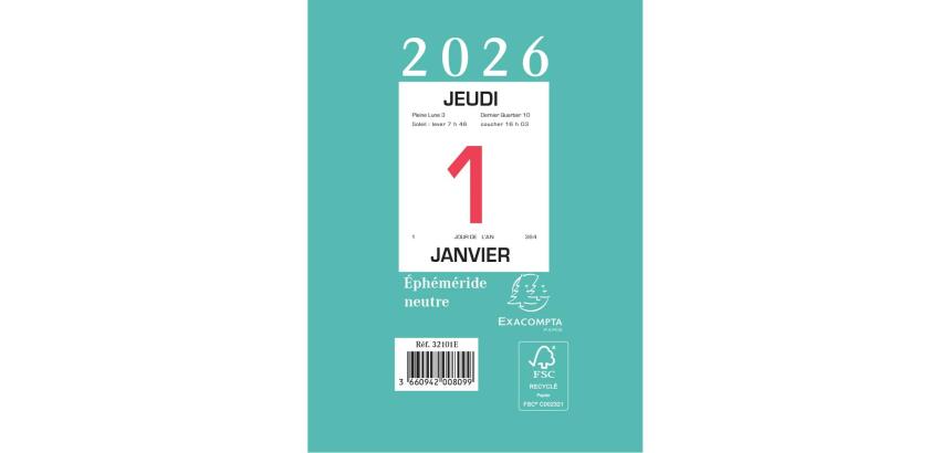 Bloc éphéméride neutre sans support 9,8 x 13,4 cm - 2026 - Vert