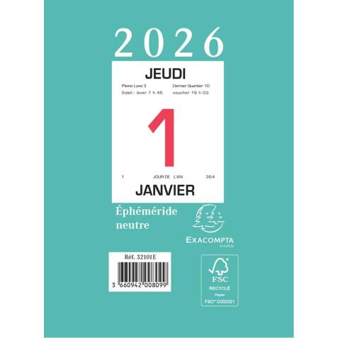 Bloc éphéméride neutre sans support 9,8 x 13,4 cm - 2026 - Vert