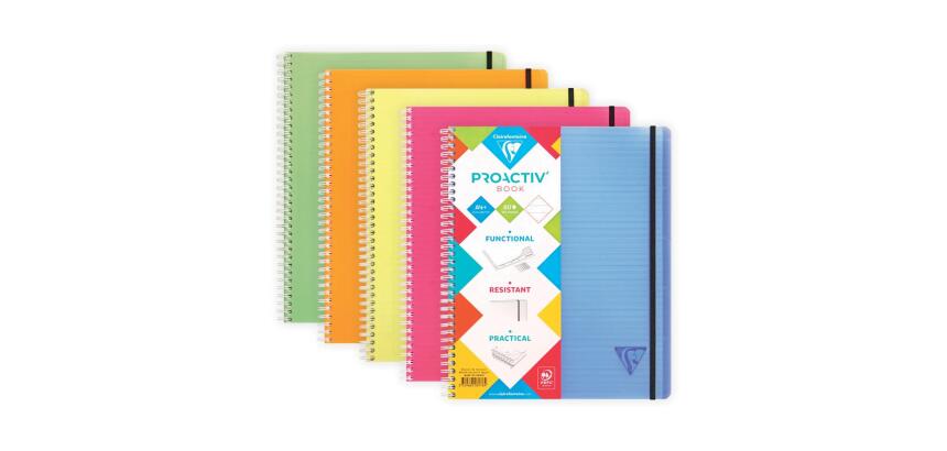 Proactiv'Book Linicolor FRESH cahier reliure intégrale A4+ 160 pages détachables perforé 4 trous ligné + marge + cadre en-tête + 1 pochette trieur couverture plastique polypropyène rainuré Couleur aléatoire - Assortis