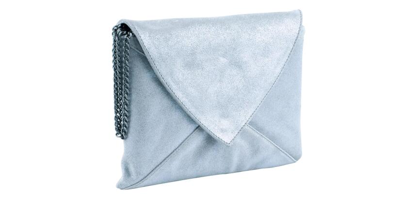 PLUME Pochette Enveloppe en Daim irisé 20x14cm - Bleu