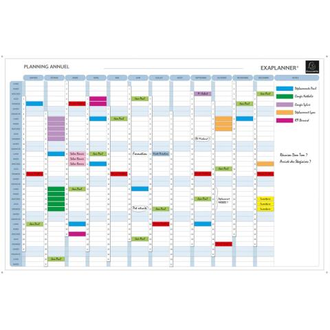 Planning anual magnético Exaplanner® 90 x 59 cm - Blanco (texto en Frances)