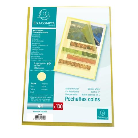 Bolsa de 100 Dossiers con uñero A4 12/100e Polipropileno piel de naranja - Amarillo