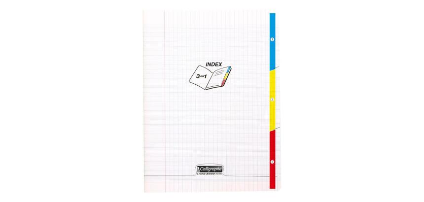 Cahier 3 index piqué 8000 POLYPRO 17x22 cm 96 pages grands carreaux 90 g - Incolore