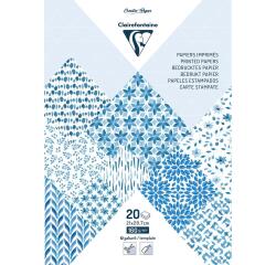 PAPIERS IMPRIMÉS, Bloc de 20 feuilles à motifs 160g/m2 au format A4 (21x29,7cm) + 1 idée créative - Shibori floral - Multicolore