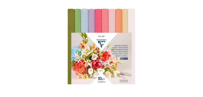 CRÉPON FLEURISTE, Pack de 10 rouleaux au format 25x100cm - Assortiment pastel