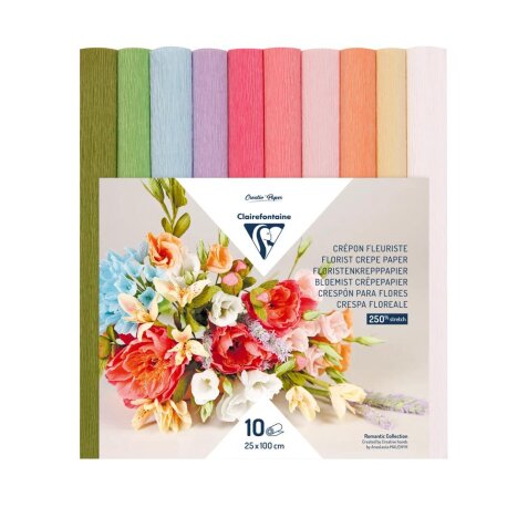 CRÉPON FLEURISTE, Pack de 10 rouleaux au format 25x100cm - Assortiment pastel