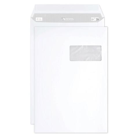 Boite de 250 Pochettes Blanches C4-229x324 mm - Auto-Adhésives -90g/m2- Fenêtre Papier Cristal 50x100 (position 50/20) - Blanc