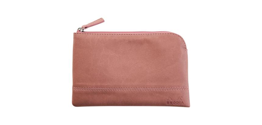 Rhodiarama pochette zippée en simili cuir - taille S (11x17 cm) - Bois de rose