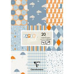 PAPIERS IMPRIMÉS, Bloc de 20 feuilles 200g/m2 au format 14,8x21cm - Pluie - Multicolore