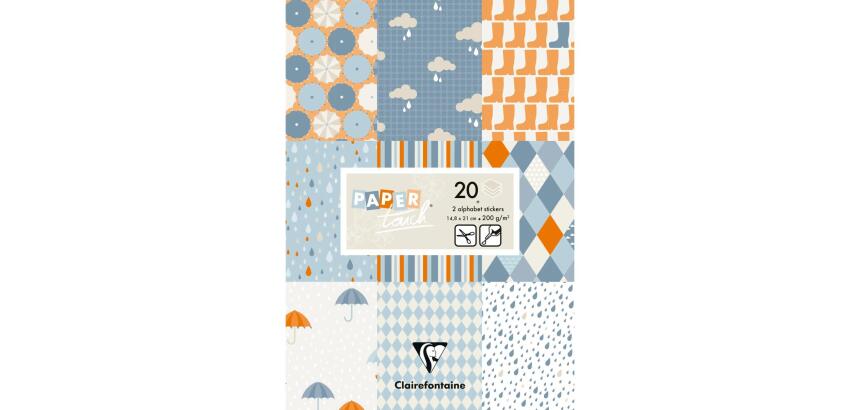 PAPIERS IMPRIMÉS, Bloc de 20 feuilles 200g/m2 au format 14,8x21cm - Pluie - Multicolore