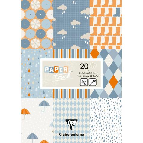PAPIERS IMPRIMÉS, Bloc de 20 feuilles 200g/m2 au format 14,8x21cm - Pluie - Multicolore