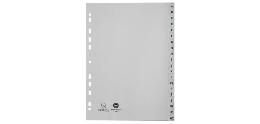 Intercalaires imprimés alphabétiques PP recyclé - AZ 20 positions - A4 - Gris