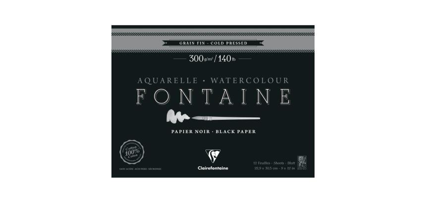 Fontaine Noir bloc collé 1 côté 12F 22,9x30,5cm 300g grain fin