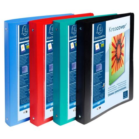 Classeur 4 anneaux plastifié Exacompta Kreacover® personnalisable A4 maxi - Dos 4 cm couleurs assorties