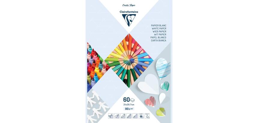 PAPIER BLANC, Bloc de 60 feuilles 90g/m² au format 21x29,7cm - Blanc