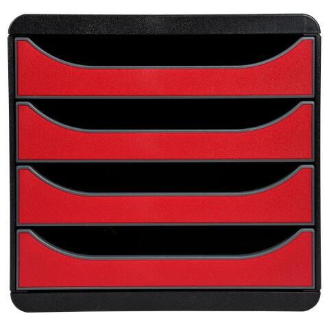 Módulo individual BIG-BOX para documentos A4 + con 4 cajones, ultra-rígido y con stop de seguridad y con stop de seguridad - IDERAMA - Rojo carmín