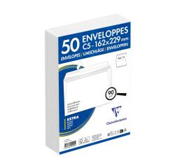 Enveloppe Clairefontaine 90 g/m² sans fenêtre blanche avec bande de protection - Paquet de 50