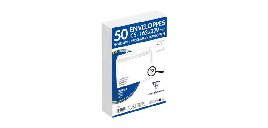 Paquet de 50 Enveloppes Blanches C5-162x229mm - Auto-Adhésives - 90g/m2 - Blanc