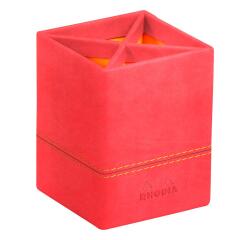 Rhodiarama pot à crayons simili cuir italien 8x8x11 cm - Corail