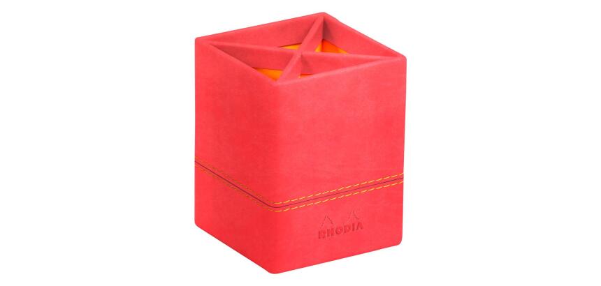 Rhodiarama pot à crayons simili cuir italien 8x8x11 cm - Corail