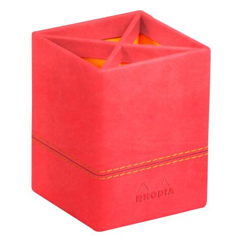 Rhodiarama pot à crayons simili cuir italien 8x8x11 cm - Corail