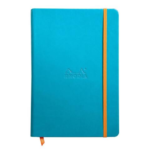 Rhodiarama carnet rembordé rigide A5 192 pages ligné papier ivoire 90g fermeture élastique - Turquoise