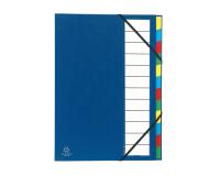 Multipart file with expandable spine and stiff cover, 12 compartments