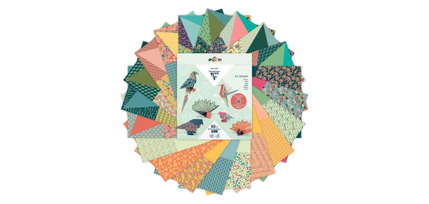 KIT ORIGAMI, Pochette de 60 feuilles 70g/m2 3 formats - Décor Oiseaux - Multicolore