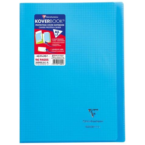 Cahier piqué Koverbook A4 96 pages petits carreaux + marge couverture polypropylène transparent - Assortis