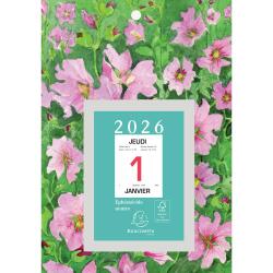 Bloc éphéméride neutre Fleurs (9,8 x 13,4 cm) sur plaque illustrée 18 x 26 cm 2026 - Visuels assortis