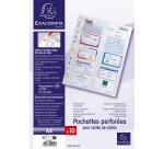 Sachet de 10 pochettes perforées pour cartes de visite 10 emplacements - polypropylène lisse 11/100e - A4 - Cristal