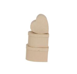 Assort 3 boîtes coeurs 14x8/18x11cm - Kraft