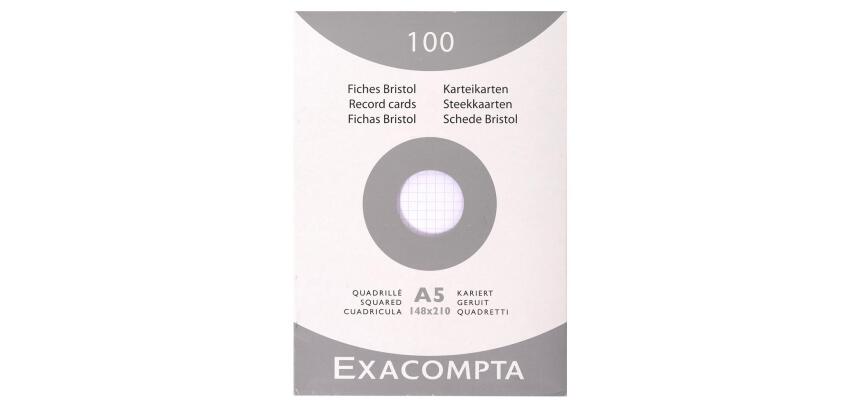 Estuche Exacompta de 100 fichas Exacompta de cartulina Bristol - con cuadricula 5x5 sin taladro 148x210mm - Blanco