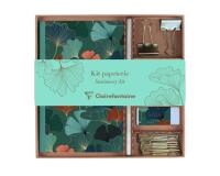 Gaïa bleu, Kit de papeterie contenant un carnet 11x17 cm 64 pages lignées, un crayon de papier, 2 pinces doubles-clip, 10 trombones et une gomme