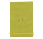 Rhodiarama Webnotepad met harde omslag, 9x14 cm, 96 blad, gelijnd en microgeperforeerd papier van 90g in ivoorkleur, sluiting met elastiek - Anijsgroen