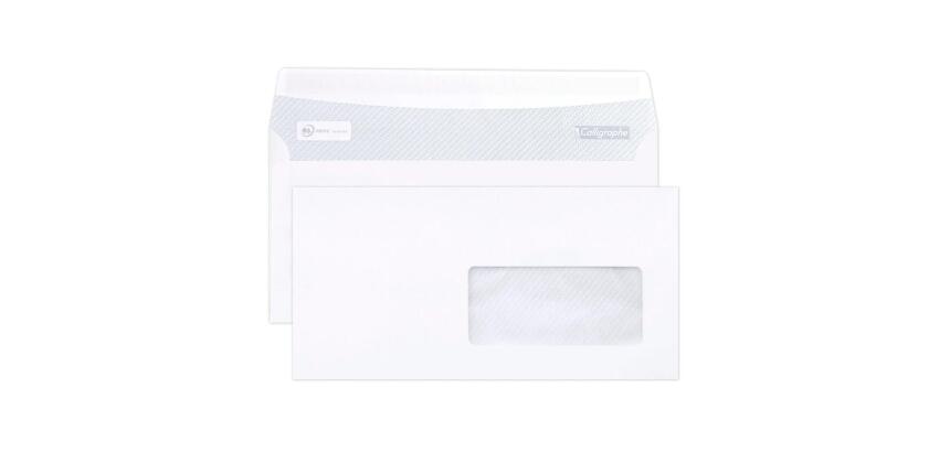 Boite de 500 Enveloppes Blanches DL-110x220mm - Auto-Adhésives - 80g/m2 - Fenêtre Papier Cristal 45x100 (position 20/20) - Blanc