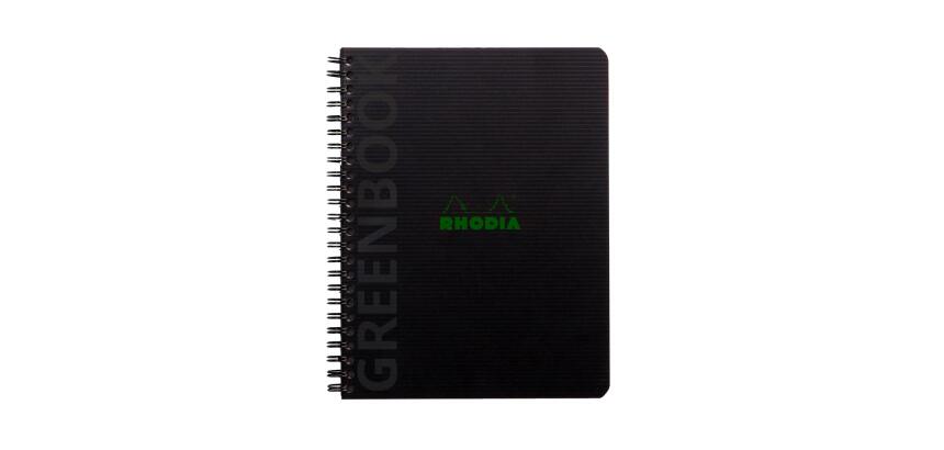 Rhodiactive Greenbook ligné, A5+, perf.6 trous, papier recyclé 90g FSC® - Noir