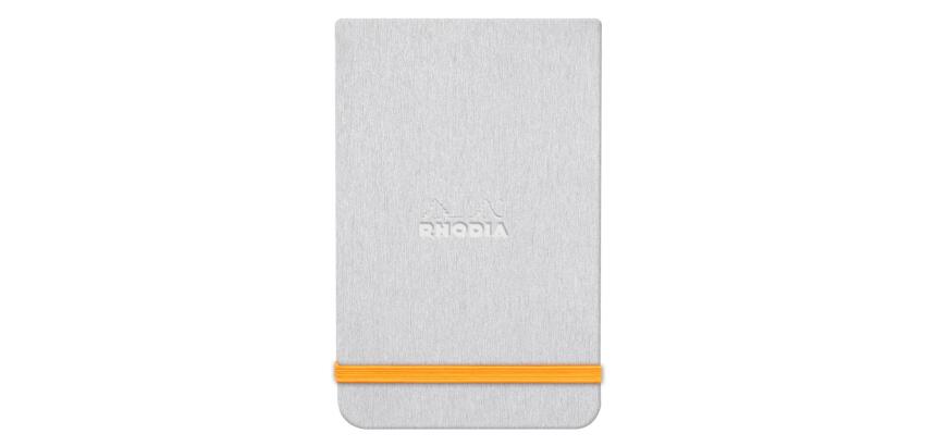Rhodiarama Webnotepad rembordé rigide A5 192 pages ligné microperforé papier ivoire 90g fermeture élastique - Argent