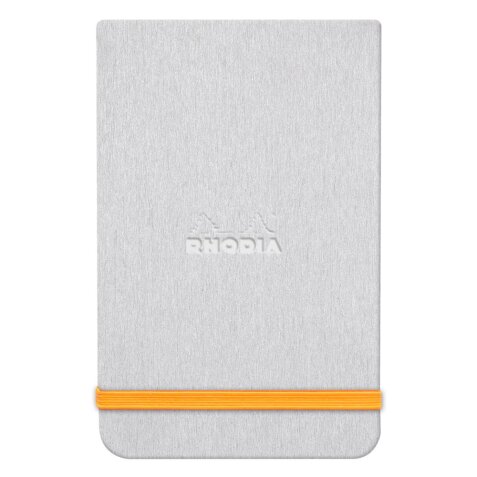 Rhodiarama Webnotepad rembordé rigide A5 192 pages ligné microperforé papier ivoire 90g fermeture élastique - Argent